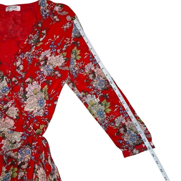 WYLDR Wicked Games Red Floral Long Sleeve Wrap Dress Size Small - Picture 8 of 14